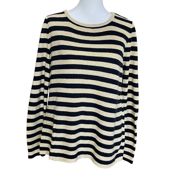 Pierre Cardin Vintage Black‎ and Metallic Gold Scoop Neck Sweater Women's Medium - Picture 4 of 8